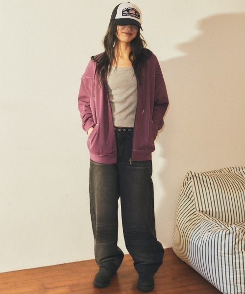 MAHAGRID(マハグリッド)の「mahagrid 『mahagrid/マハグリッド』 Pigment Stripe Mix Zip-Up Hoodie/ピグメントストライプミックスジップアップパーカー(パーカー・レディース・チャコールグレー/パープル・FREE)」の11枚目の写真