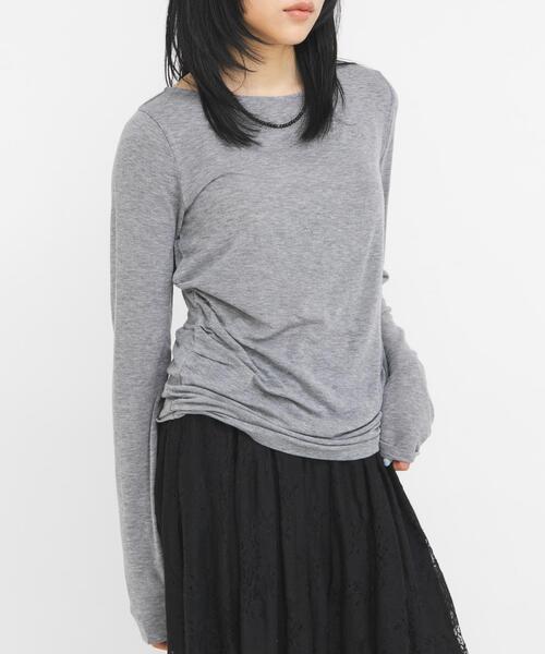 KBF（ケイビーエフ）の「タックドレープロンTEE（Tシャツ/カットソー・レディース・ピンク/ブラウン/アイボリー/グレー・ONE）」の3枚目の写真