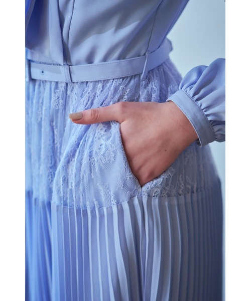 Estella.K(エステラケー)の「Frances Lace Dress スカラップレースタイドレス(ワンピース・レディース・ネイビー/サックスブルー/オフホワイト・FREE)」の4枚目の写真