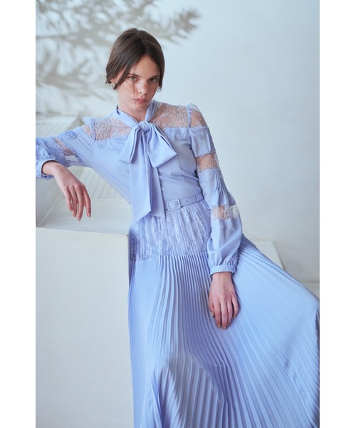 Estella.K(エステラケー)の「Frances Lace Dress スカラップレースタイドレス(ワンピース・レディース・ネイビー/サックスブルー/オフホワイト・FREE)」の5枚目の写真