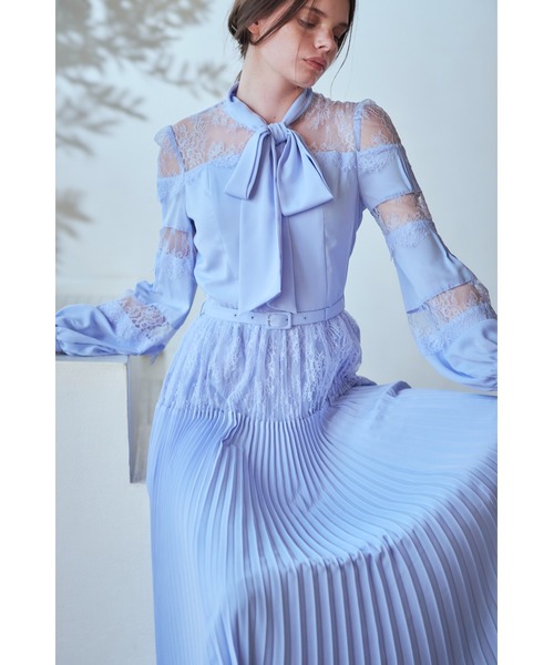 Estella.K(エステラケー)の「Frances Lace Dress スカラップレースタイドレス(ワンピース・レディース・ネイビー/サックスブルー/オフホワイト・FREE)」の7枚目の写真