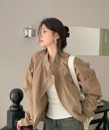 オーバーサイズ ショート丈 スタンドカラーブルゾン