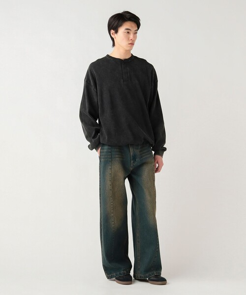 BEAMS HEART(ビームスハート)の「SW ワッフル ヘンリーネック カットソー(Tシャツ/カットソー・メンズ・ブラウン/ブラック・MEDIUM/SMALL/LARGE)」の3枚目の写真