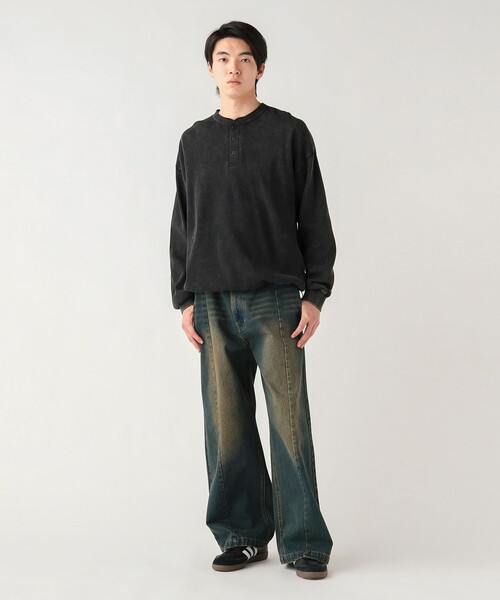 BEAMS HEART(ビームスハート)の「SW ワッフル ヘンリーネック カットソー(Tシャツ/カットソー・メンズ・ブラウン/ブラック・MEDIUM/SMALL/LARGE)」の4枚目の写真