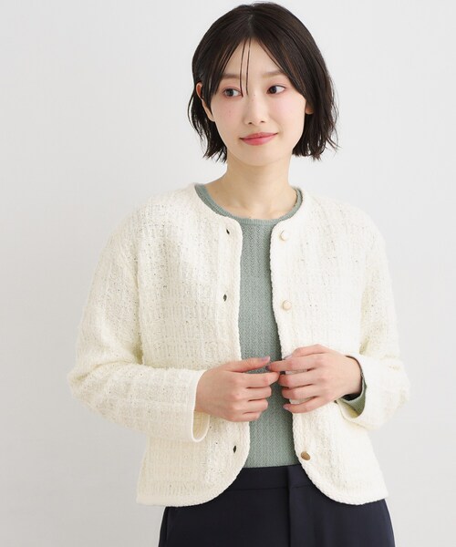 LAURA ASHLEY（ローラアシュレイ）の「【洗える／テープヤーン】ツイードカーディガン（カーディガン/ボレロ・レディース・ホワイト系/ネイビー・38/40）」の2枚目の写真