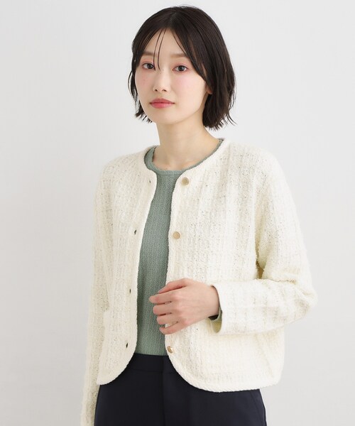 LAURA ASHLEY（ローラアシュレイ）の「【洗える／テープヤーン】ツイードカーディガン（カーディガン/ボレロ・レディース・ホワイト系/ネイビー・38/40）」の3枚目の写真