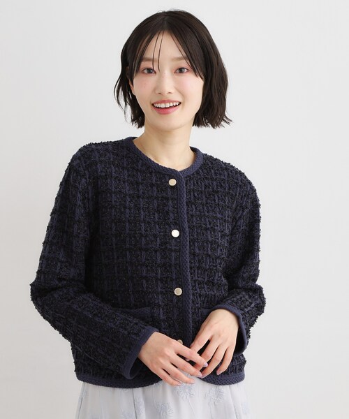 LAURA ASHLEY（ローラアシュレイ）の「【洗える／テープヤーン】ツイードカーディガン（カーディガン/ボレロ・レディース・ホワイト系/ネイビー・38/40）」の7枚目の写真
