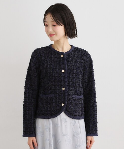 LAURA ASHLEY（ローラアシュレイ）の「【洗える／テープヤーン】ツイードカーディガン（カーディガン/ボレロ・レディース・ホワイト系/ネイビー・38/40）」の11枚目の写真