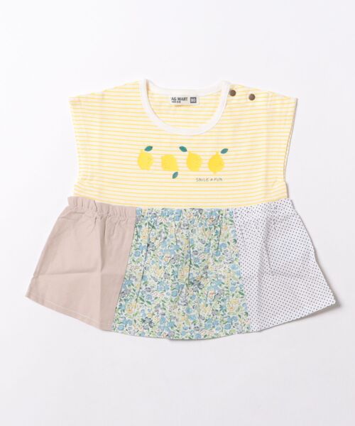 RAGMART（ラグマート）の「レモン柄パッチワークTシャツ（Tシャツ/カットソー・キッズ・ピンク/イエロー・80ｃｍ/95cm/90cm）」の2枚目の写真