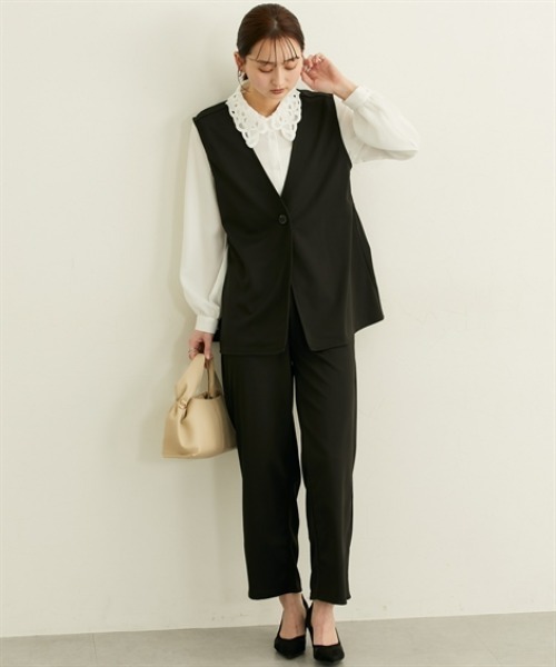 nissen（ニッセン）の「２点セット（ペプラムジレ＋テーパードパンツ）（カバーオール・レディース・モカ/ブラック・M/L）」の5枚目の写真