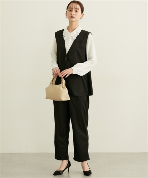 nissen（ニッセン）の「２点セット（ペプラムジレ＋テーパードパンツ）（カバーオール・レディース・モカ/ブラック・M/L）」の7枚目の写真