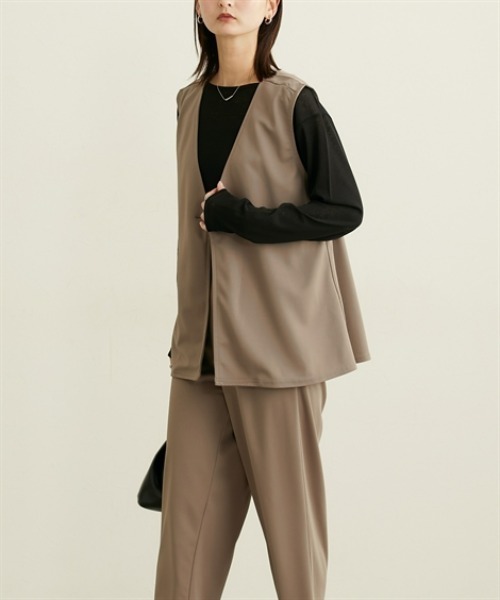 nissen（ニッセン）の「２点セット（ペプラムジレ＋テーパードパンツ）（カバーオール・レディース・モカ/ブラック・M/L）」の12枚目の写真