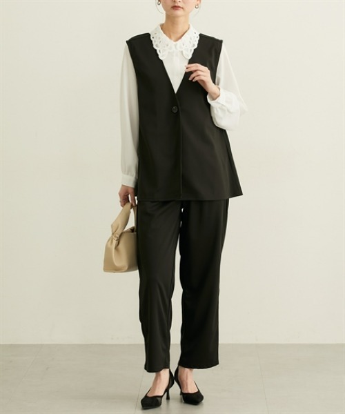 nissen（ニッセン）の「２点セット（ペプラムジレ＋テーパードパンツ）（カバーオール・レディース・モカ/ブラック・M/L）」の6枚目の写真