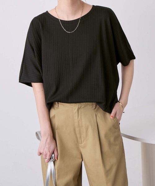 Viola e Viola(ヴィオラエヴィオラ)の「ひんやりランダムテレコドルマントップス(Tシャツ/カットソー・レディース・フューシャピンク/ブラック/ブルーグリーン/ブラウン/モカ・LL/L/M)」の13枚目の写真
