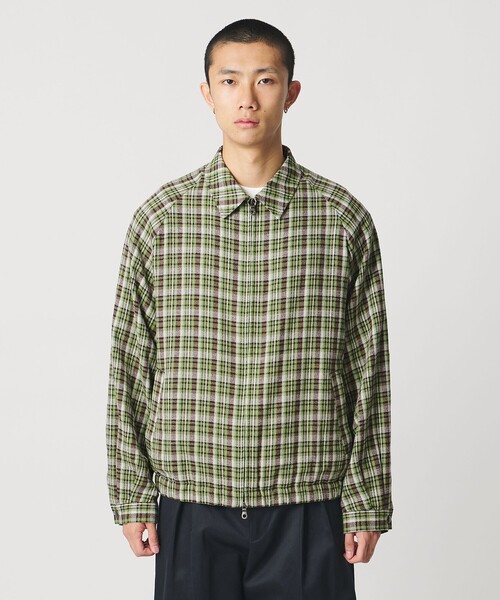 【新品タグ付】UNITED ARROWS 麻混 チェックブルゾン LL 春夏 UNITED ARROWS & SONS＞ CHECK ZIP BLOUSON/ブルゾン（ブルゾン