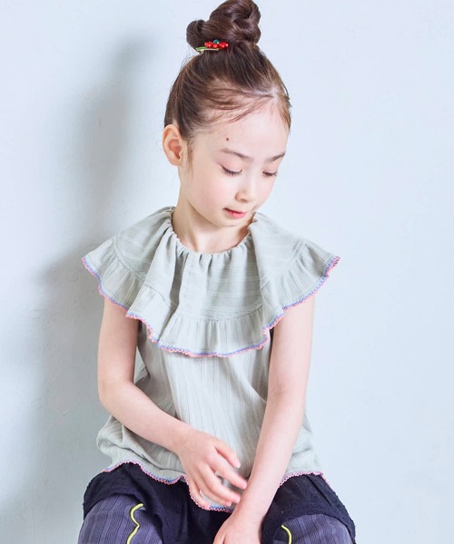 MARKEY'S（マーキーズ）の「ピコレースビッグカラーカットソー（タンクトップ・キッズ・ベージュ/オフホワイト/ライトブルー・110/100/130/90/120）」の9枚目の写真