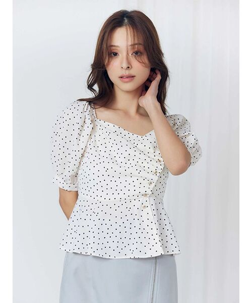 MERCURYDUO(マーキュリーデュオ)の「2WAYドットペプラムブラウス(シャツ/ブラウス・レディース・アイボリー/ブラック・FREE)」の2枚目の写真
