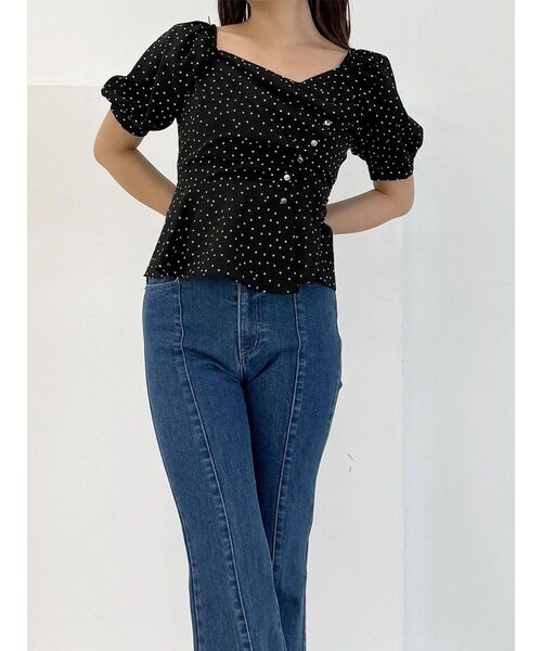 MERCURYDUO(マーキュリーデュオ)の「2WAYドットペプラムブラウス(シャツ/ブラウス・レディース・アイボリー/ブラック・FREE)」の1枚目の写真