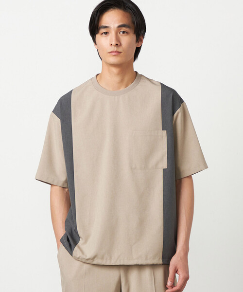 COMME CA ISM（コムサイズム）の「ライトウエイトポリエステル ブロッキング 布帛Tシャツ（Tシャツ/カットソー・メンズ・グレー/ベージュ/ブラック・LARGE/MEDIUM）」の3枚目の写真