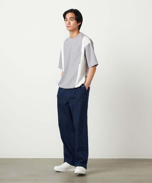 COMME CA ISM（コムサイズム）の「ライトウエイトポリエステル ブロッキング 布帛Tシャツ（Tシャツ/カットソー・メンズ・グレー/ベージュ/ブラック・LARGE/MEDIUM）」の5枚目の写真