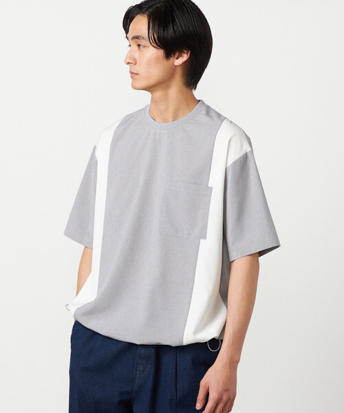 COMME CA ISM（コムサイズム）の「ライトウエイトポリエステル ブロッキング 布帛Tシャツ（Tシャツ/カットソー・メンズ・グレー/ベージュ/ブラック・LARGE/MEDIUM）」の6枚目の写真