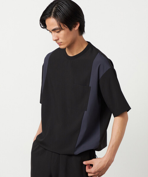 COMME CA ISM（コムサイズム）の「ライトウエイトポリエステル ブロッキング 布帛Tシャツ（Tシャツ/カットソー・メンズ・グレー/ベージュ/ブラック・LARGE/MEDIUM）」の10枚目の写真