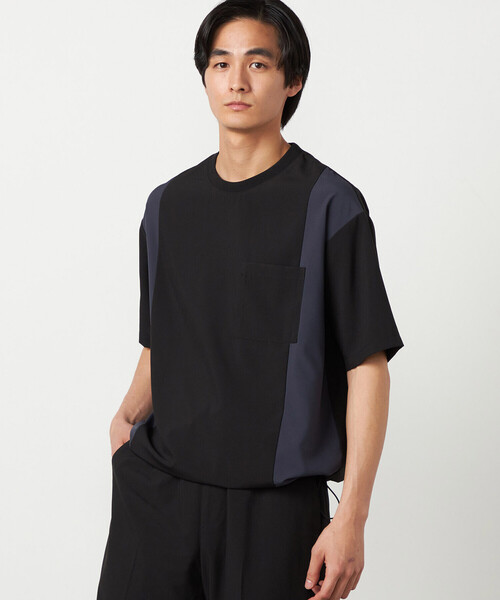 COMME CA ISM（コムサイズム）の「ライトウエイトポリエステル ブロッキング 布帛Tシャツ（Tシャツ/カットソー・メンズ・グレー/ベージュ/ブラック・LARGE/MEDIUM）」の11枚目の写真