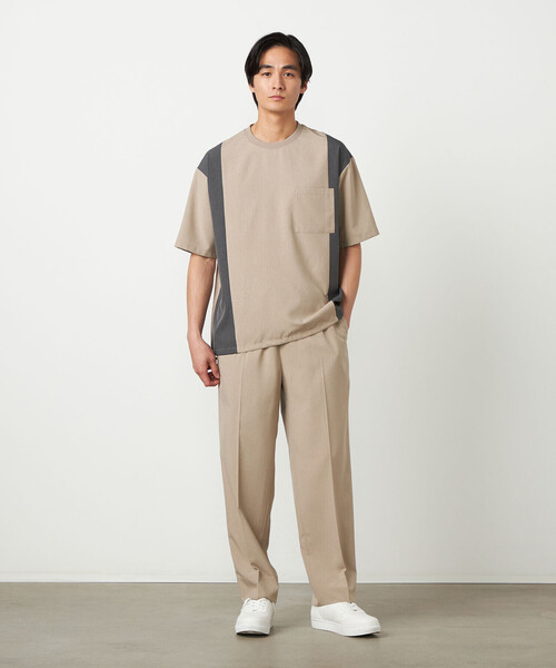 COMME CA ISM（コムサイズム）の「ライトウエイトポリエステル ブロッキング 布帛Tシャツ（Tシャツ/カットソー・メンズ・グレー/ベージュ/ブラック・LARGE/MEDIUM）」の12枚目の写真