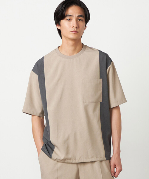 COMME CA ISM（コムサイズム）の「ライトウエイトポリエステル ブロッキング 布帛Tシャツ（Tシャツ/カットソー・メンズ・グレー/ベージュ/ブラック・LARGE/MEDIUM）」の14枚目の写真