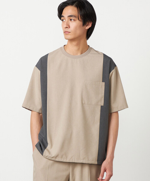 COMME CA ISM（コムサイズム）の「ライトウエイトポリエステル ブロッキング 布帛Tシャツ（Tシャツ/カットソー・メンズ・グレー/ベージュ/ブラック・LARGE/MEDIUM）」の15枚目の写真