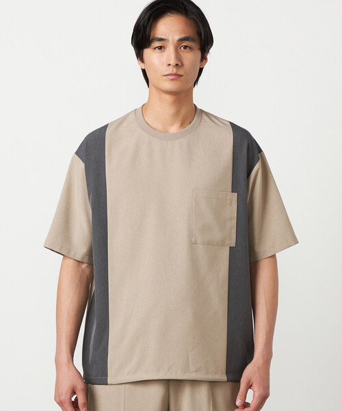 COMME CA ISM（コムサイズム）の「ライトウエイトポリエステル ブロッキング 布帛Tシャツ（Tシャツ/カットソー・メンズ・グレー/ベージュ/ブラック・LARGE/MEDIUM）」の16枚目の写真