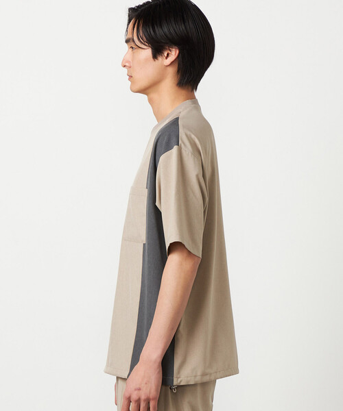 COMME CA ISM（コムサイズム）の「ライトウエイトポリエステル ブロッキング 布帛Tシャツ（Tシャツ/カットソー・メンズ・グレー/ベージュ/ブラック・LARGE/MEDIUM）」の17枚目の写真