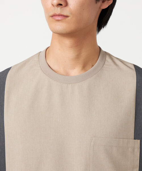 COMME CA ISM（コムサイズム）の「ライトウエイトポリエステル ブロッキング 布帛Tシャツ（Tシャツ/カットソー・メンズ・グレー/ベージュ/ブラック・LARGE/MEDIUM）」の19枚目の写真