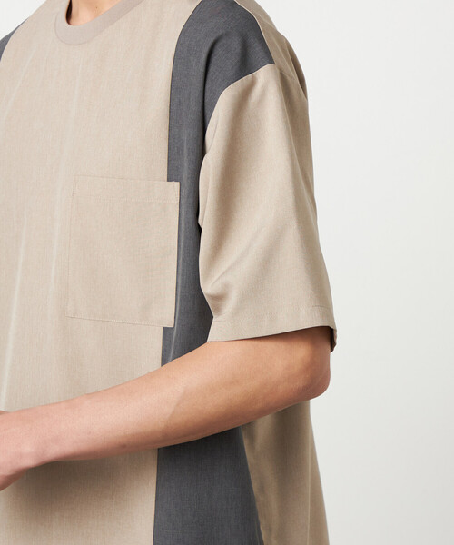 COMME CA ISM（コムサイズム）の「ライトウエイトポリエステル ブロッキング 布帛Tシャツ（Tシャツ/カットソー・メンズ・グレー/ベージュ/ブラック・LARGE/MEDIUM）」の21枚目の写真