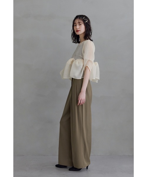 niana(ニアナ)の「オーガンザペプラムトップスセットアップドレス 3点セット セパレート パンツドレス 結婚式 二次会 同窓会 セレモニー パーティードレス オケージョンドレス お呼ばれ(パンツドレス・レディース・ブルー/ベージュ/ブラック×グレー・S/M/L)」の13枚目の写真