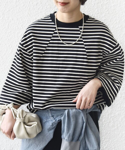 SHIPS（シップス）の「バスク ボーダー / 無地 5分袖 TEE（Tシャツ/カットソー・レディース・ホワイト/オリーブ/ブラック・ONE SIZE）」の16枚目の写真