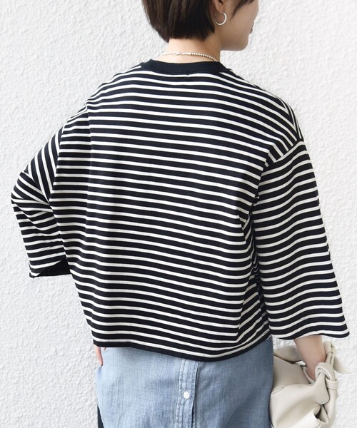 SHIPS（シップス）の「バスク ボーダー / 無地 5分袖 TEE（Tシャツ/カットソー・レディース・ホワイト/オリーブ/ブラック・ONE SIZE）」の18枚目の写真