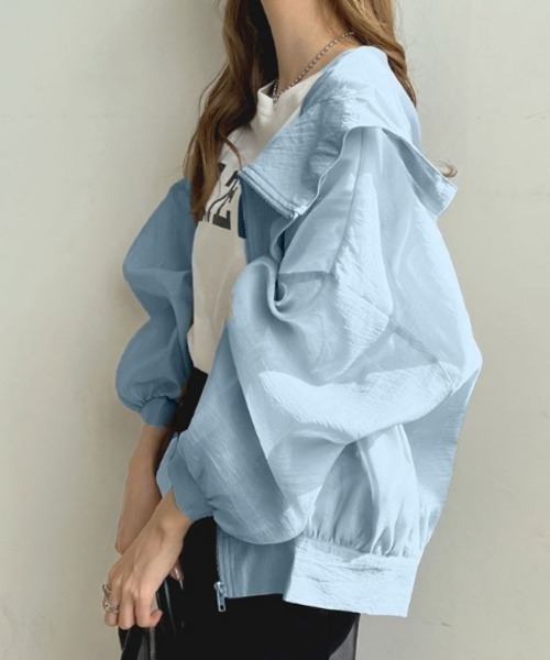 Belle Cie(ベルシー)の「ふわっと透け感フード付きシアーブルゾン(その他トップス・レディース・ブラック/サックスブルー/ホワイト/グレー/ネイビー/ゴールド/ミント・FREE)」の13枚目の写真