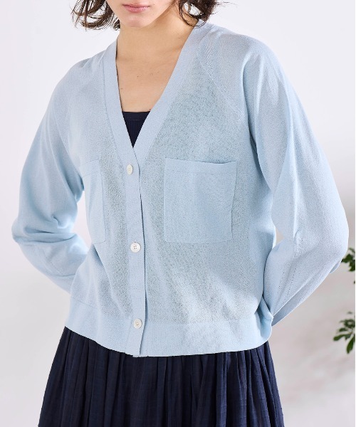 Marilyn Moon(マリリンムーン)の「16G paper knit cocoon sleeve cardigan(カーディガン/ボレロ・レディース・サックスブルー/オレンジ系その他/オフホワイト/ブラック・FREE)」の3枚目の写真