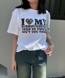 ハートレタリングプリント半袖Tシャツ