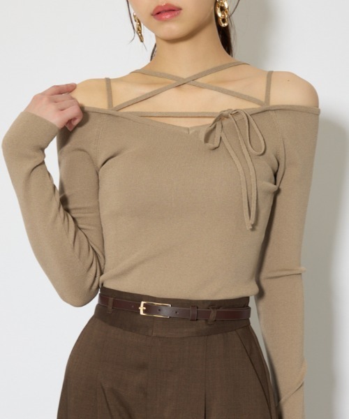 rienda(リエンダ)の「ストリングタイトニットトップス 春服(ニット/セーター・レディース・ブラック/ライトブルー/ベージュ・FREE)」の2枚目の写真