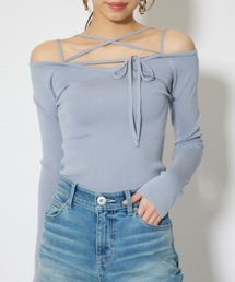 ストリングタイトニットトップス 春服
