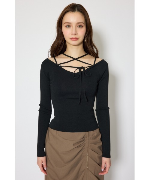 rienda(リエンダ)の「ストリングタイトニットトップス 春服(ニット/セーター・レディース・ブラック/ライトブルー/ベージュ・FREE)」の4枚目の写真