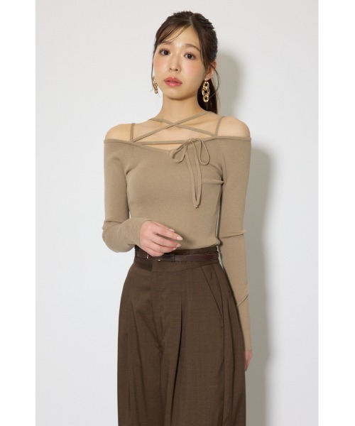 rienda(リエンダ)の「ストリングタイトニットトップス 春服(ニット/セーター・レディース・ブラック/ライトブルー/ベージュ・FREE)」の8枚目の写真