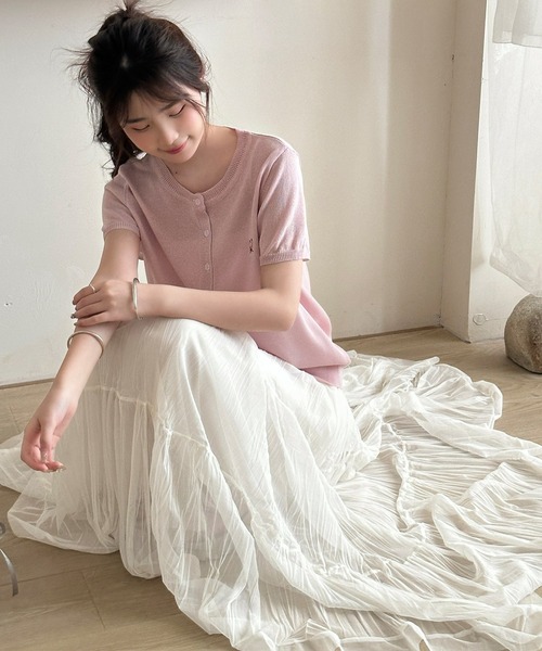 DAY CLOSET（デイ クローゼット）の「【ロング丈/裏地付き】軽やか仕上げ。ダブル ティアード スカート レディース（スカート・レディース・アイボリー/ブラック・FREE）」の6枚目の写真