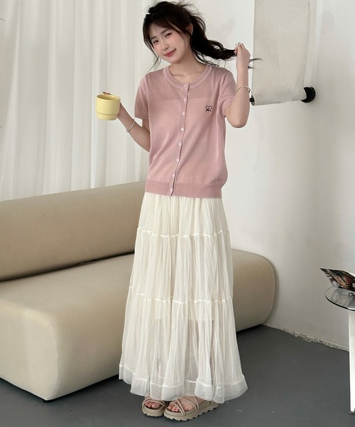 DAY CLOSET（デイ クローゼット）の「【ロング丈/裏地付き】軽やか仕上げ。ダブル ティアード スカート レディース（スカート・レディース・アイボリー/ブラック・FREE）」の8枚目の写真