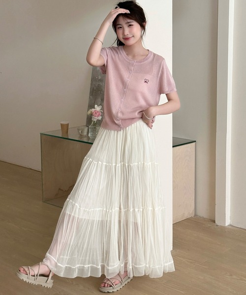 DAY CLOSET（デイ クローゼット）の「【ロング丈/裏地付き】軽やか仕上げ。ダブル ティアード スカート レディース（スカート・レディース・アイボリー/ブラック・FREE）」の10枚目の写真
