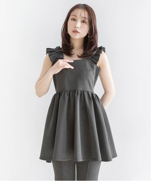 RANDA(ランダ)の「ペプラムトップスセットフレアパンツ(パンツドレス・レディース・ブラウン/ホワイト×ブラック/グレー・0/1)」の10枚目の写真