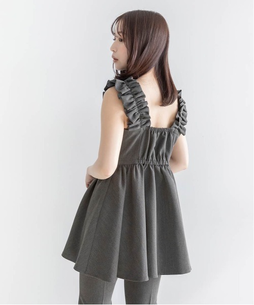 RANDA(ランダ)の「ペプラムトップスセットフレアパンツ(パンツドレス・レディース・ブラウン/ホワイト×ブラック/グレー・0/1)」の11枚目の写真