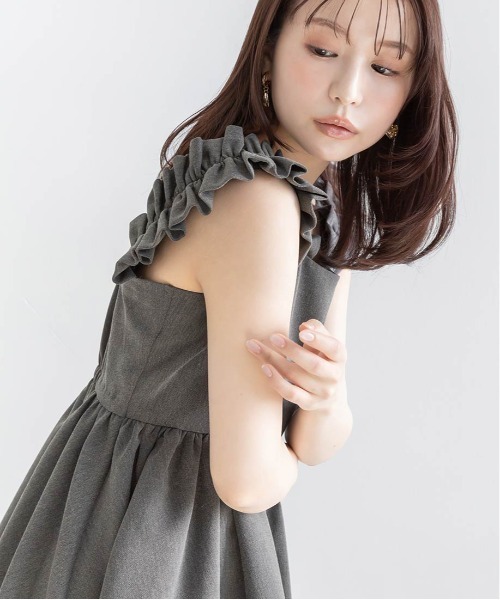 RANDA(ランダ)の「ペプラムトップスセットフレアパンツ(パンツドレス・レディース・ブラウン/ホワイト×ブラック/グレー・0/1)」の12枚目の写真